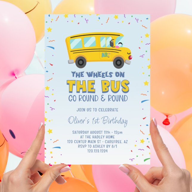 Yellow School Bus 1st Birthday Invitation (Creator Uploaded)