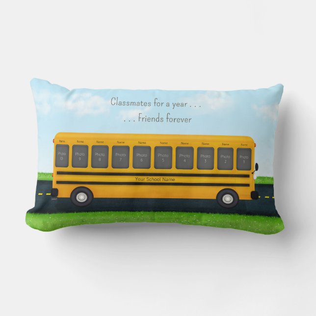 Yellow School Bus 20 Photos Custom Text Lumbar Cushion (Front)