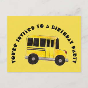 Yellow School Bus Birthday Party Invitation Postcard