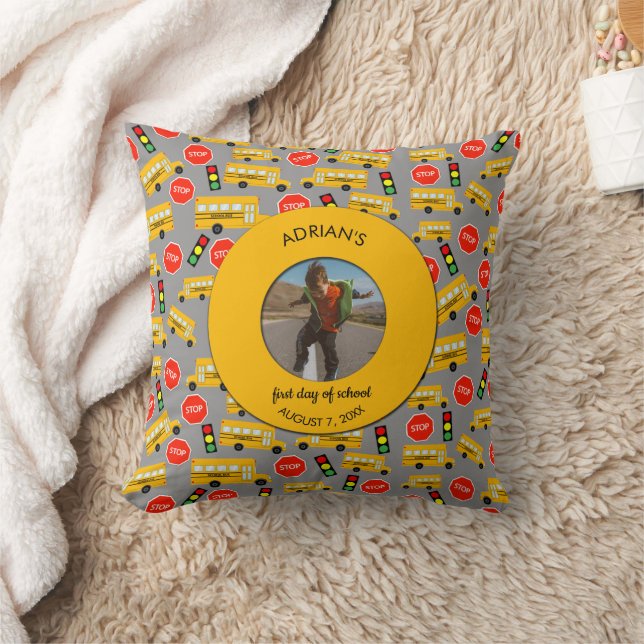 Yellow School Bus First Day of School Custom Photo Cushion (Blanket)