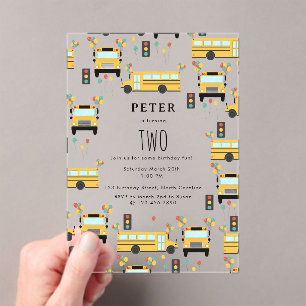 Yellow School Bus Kids Birthday Party Acrylic Invitations