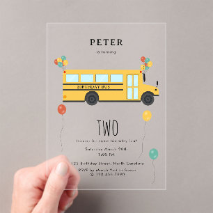 Yellow School Bus Kids Birthday Party Acrylic Invitations