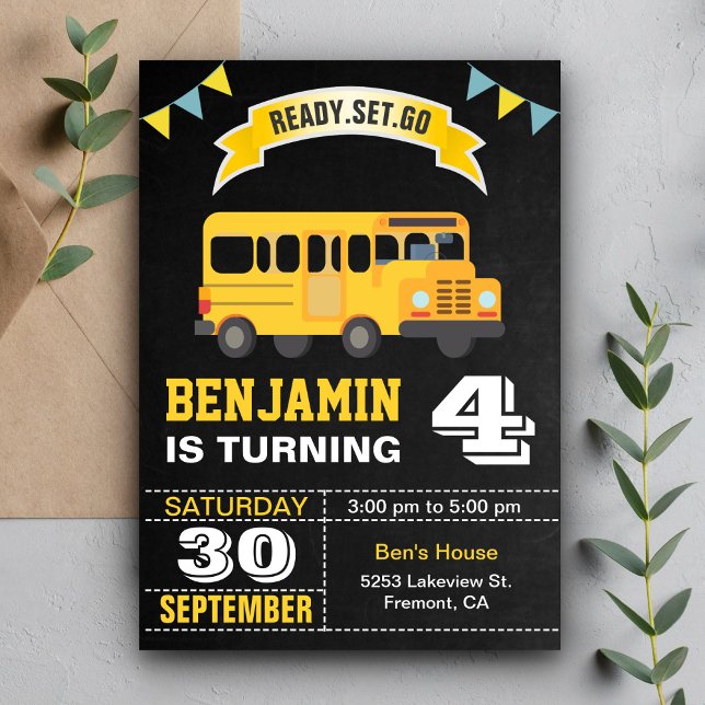 Yellow School Bus Kids Birthday Party Invitation (Creator Uploaded)
