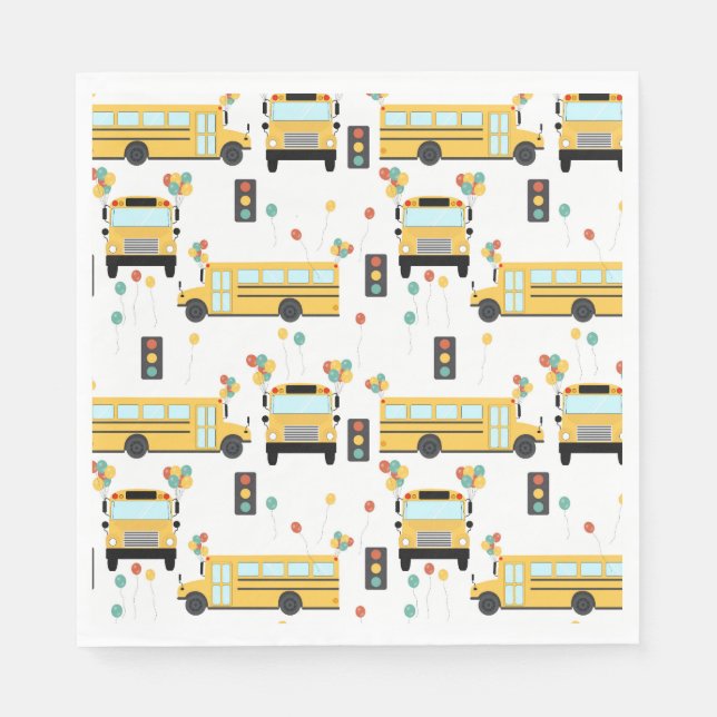 Yellow School Bus Kids Birthday Party Napkin (Front)