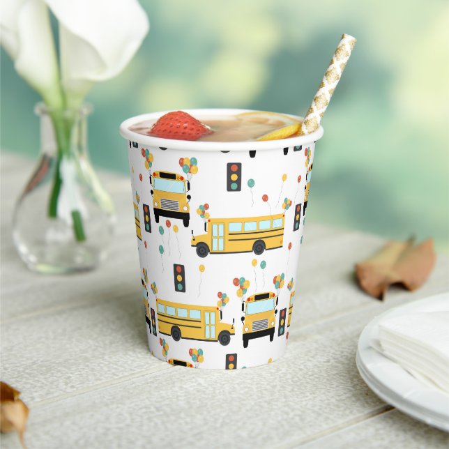 Yellow School Bus Kids Birthday Party Paper Cups (Insitu)