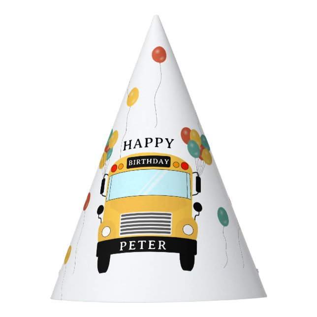 Yellow School Bus Kids Birthday Party Party Hat (Front)