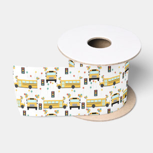 Yellow School Bus Kids Birthday Party Satin Ribbon