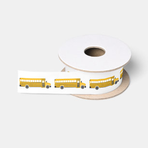 Yellow School Bus Pattern Satin Ribbon