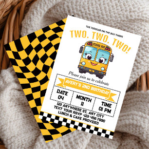 Yellow School Bus Second 2nd birthday Party Invitation