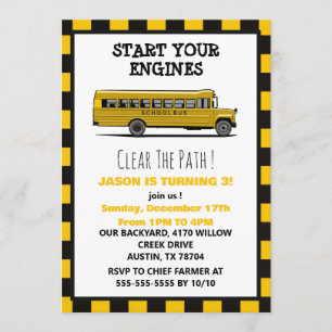 Yellow School Bus Stop Sign Boys Birthday Invitation