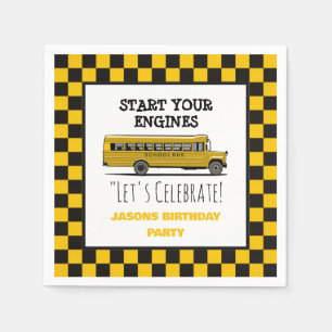 Yellow School Bus Stop Sign Boys Birthday Napkin