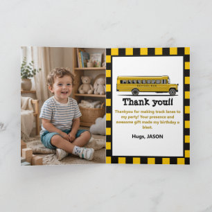 Yellow School Bus Stop Sign Boys Birthday Thank You Card