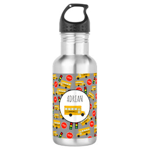 Yellow School Bus Stop Sign Traffic Lights Pattern 532 Ml Water Bottle
