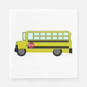 Yellow School Bus with Stop Sign Napkin