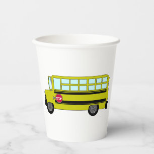 Yellow School Bus with Stop Sign Paper Cups