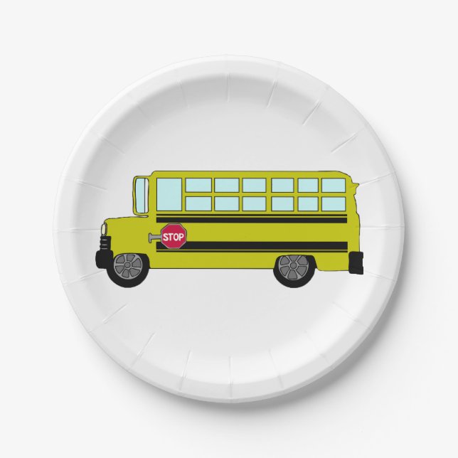 Yellow School Bus with Stop Sign Paper Plate (Front)