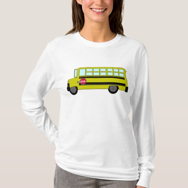 Yellow School Bus with Stop Sign T-Shirt (Front)