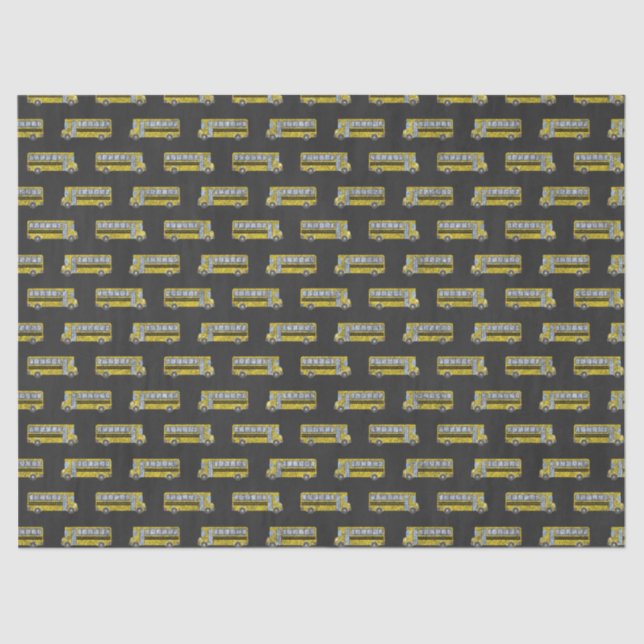 Yellow School Buses on Chalkboard Decoupage Tissue Paper (Front)