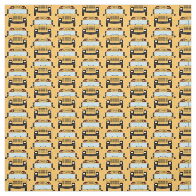 Yellow School Buses on Orange Pattern Fabric (Swatch)