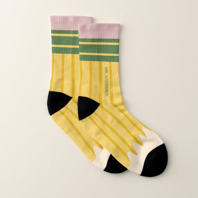 Yellow School Pencil Teachers Personalised Socks (Pair)