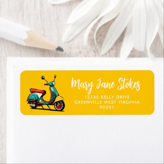 Yellow SCOOTER Return Address Label | Personalised