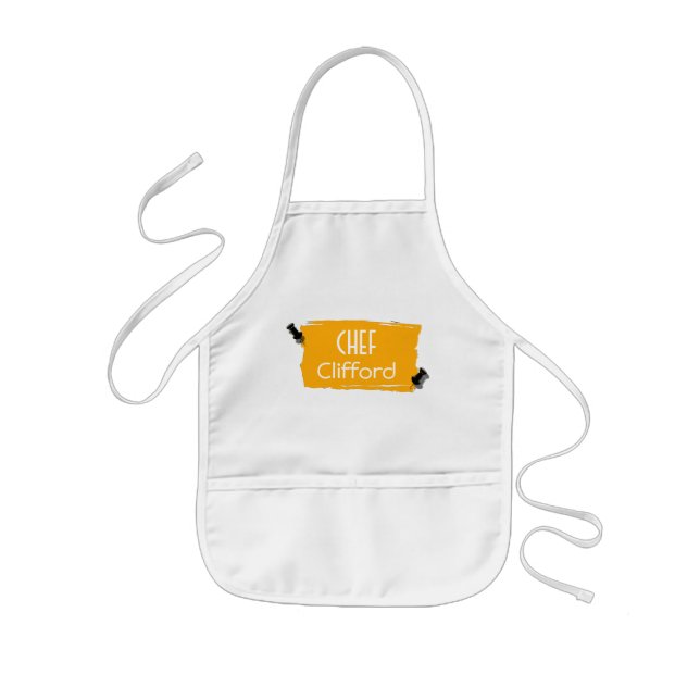 Yellow Scrap Paper Push Pins Art Custom Text Kids Apron (Front)
