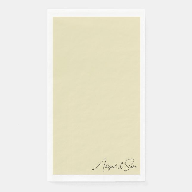 Yellow Script Names Wedding Napkin (Front)