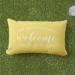 Yellow Script Welcome Monogram Porch Lumbar Cushion