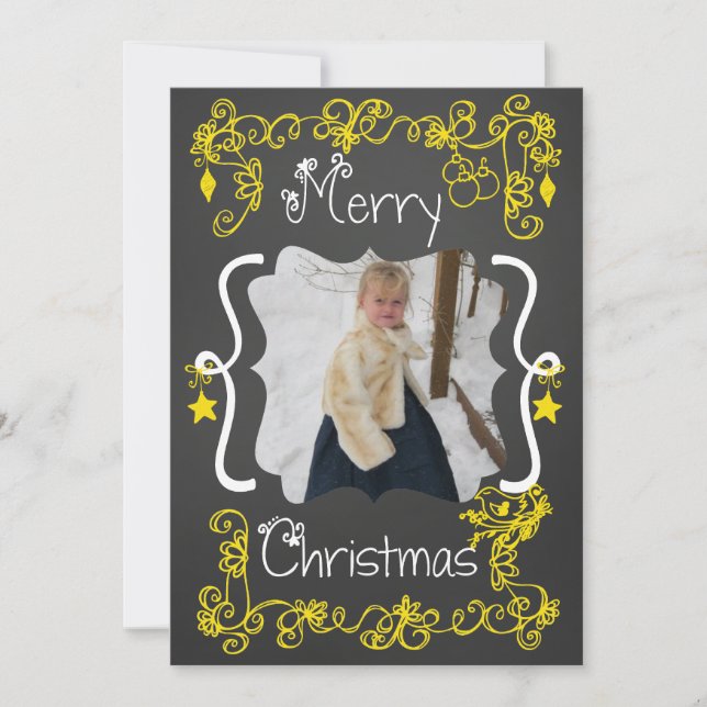 Yellow Scrolls Customised Photo Holiday Card (Front)