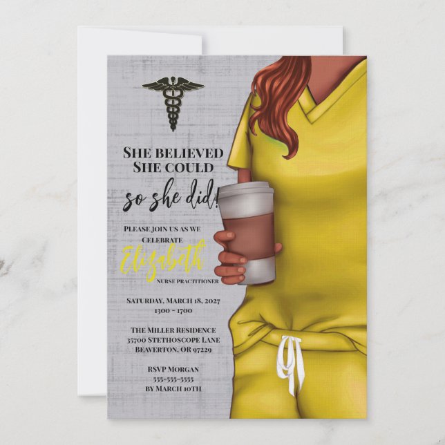 Yellow Scrubs Medical School Graduation Invitation (Front)