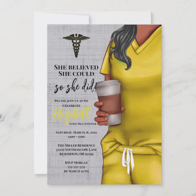 Yellow Scrubs Medical School Graduation Invitation (Front)