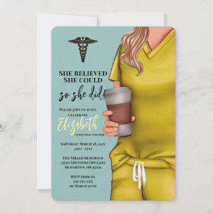 Yellow Scrubs Nursing School Graduation Invitation