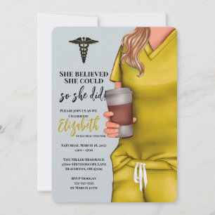 Yellow Scrubs Nursing School Graduation Invitation