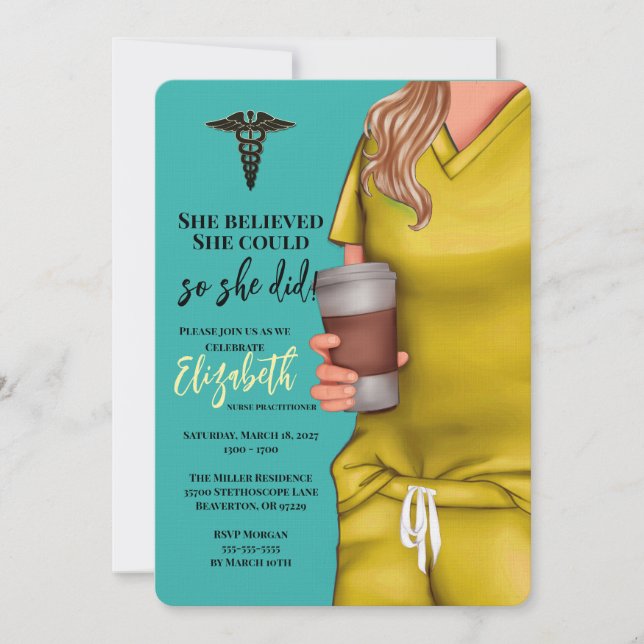 Yellow Scrubs Nursing School Graduation Invitation (Front)
