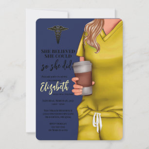 Yellow Scrubs Nursing School Graduation Invitation