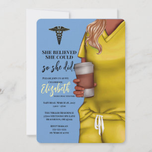 Yellow Scrubs Nursing School Graduation Invitation