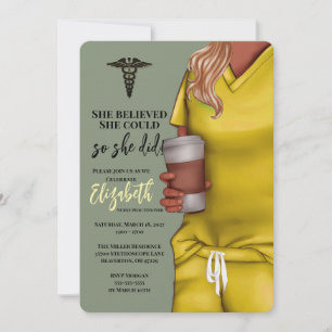 Yellow Scrubs Nursing School Graduation Invitation