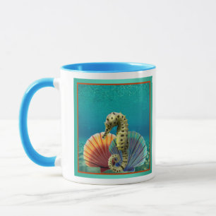 Yellow Seahorse and Scallop Shells Mug