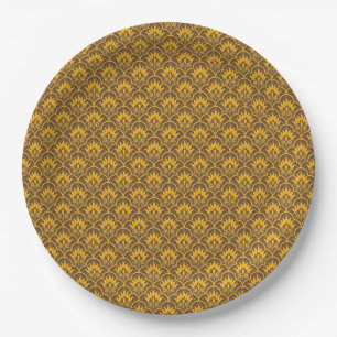 Yellow seamless vintage damask pattern paper plate