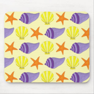 Yellow Seashell Sea Shell Conch Starfish Beach Mouse Pad