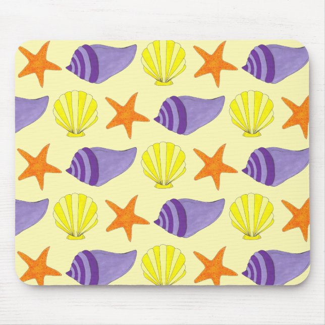 Yellow Seashell Sea Shell Conch Starfish Beach Mouse Pad (Front)