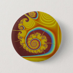 Yellow Seashell Spiral Fractal 6 Cm Round Badge