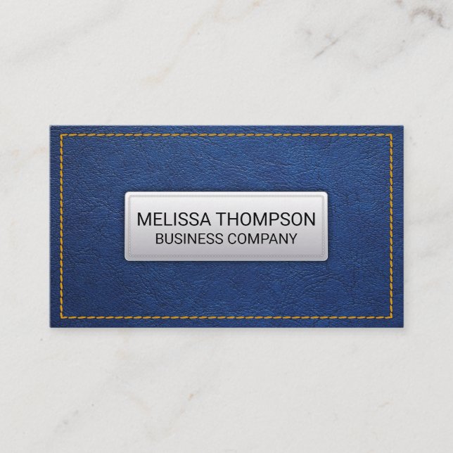 Yellow Seems | Blue Leather Background Business Card (Front)