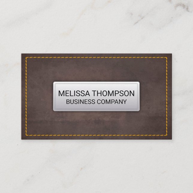 Yellow Seems | Brown Leather Texture Business Card (Front)