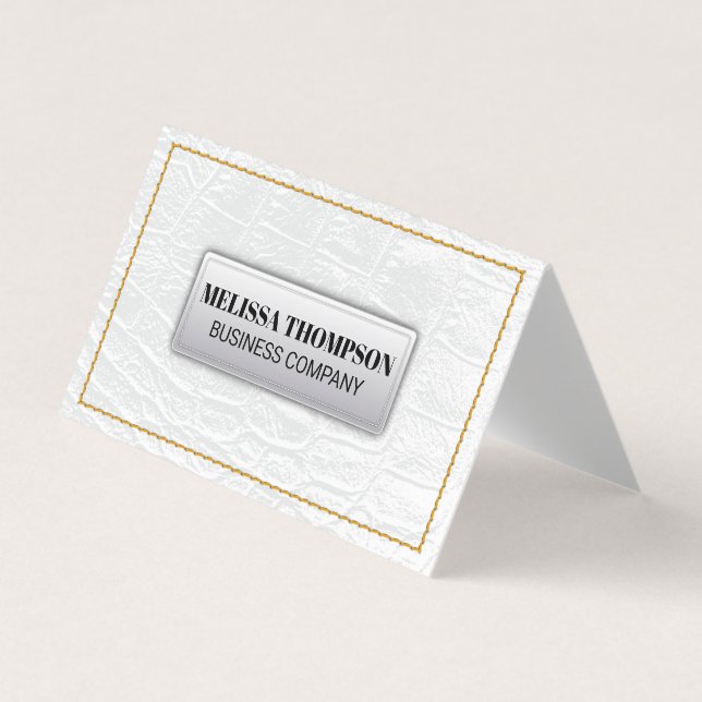 Yellow Seems | White Leather Texture Business Card (Front)