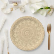 yellow sepia bead doilies paper plates