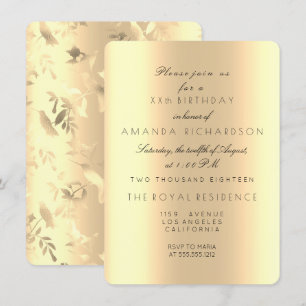 Yellow Sepia Gold Birthday Humming-bird Floral Invitation