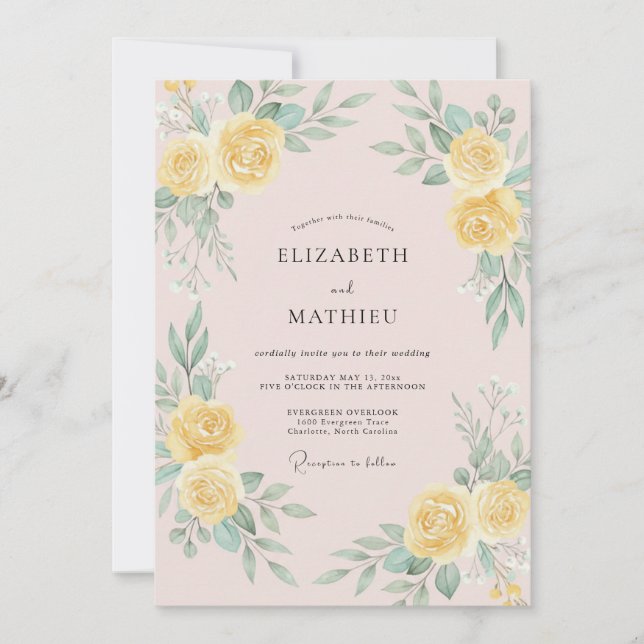 Yellow Serene Botanical Wedding Invitation (Front)
