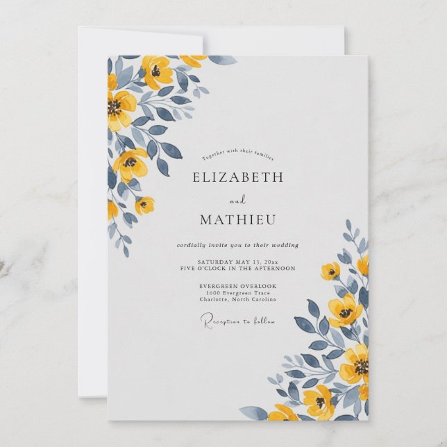 Yellow Serene Watercolor Wedding Invitation (Front)