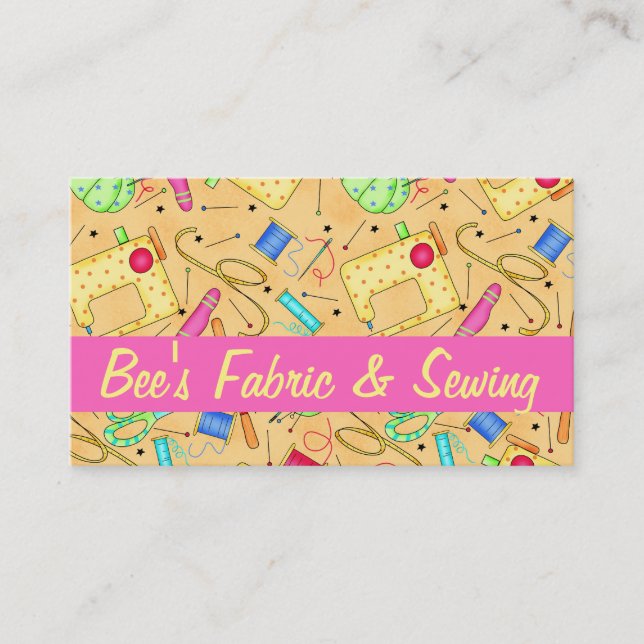 Yellow Sewing Notions Art Fabric Store Business Card (Front)